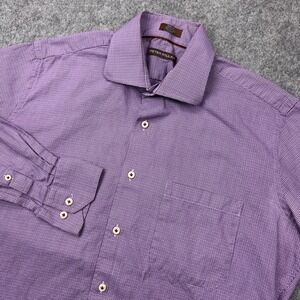 Peter Millar Shirt Mens Medium Purple Houndstooth Cotton Dress‎ Office Button Up